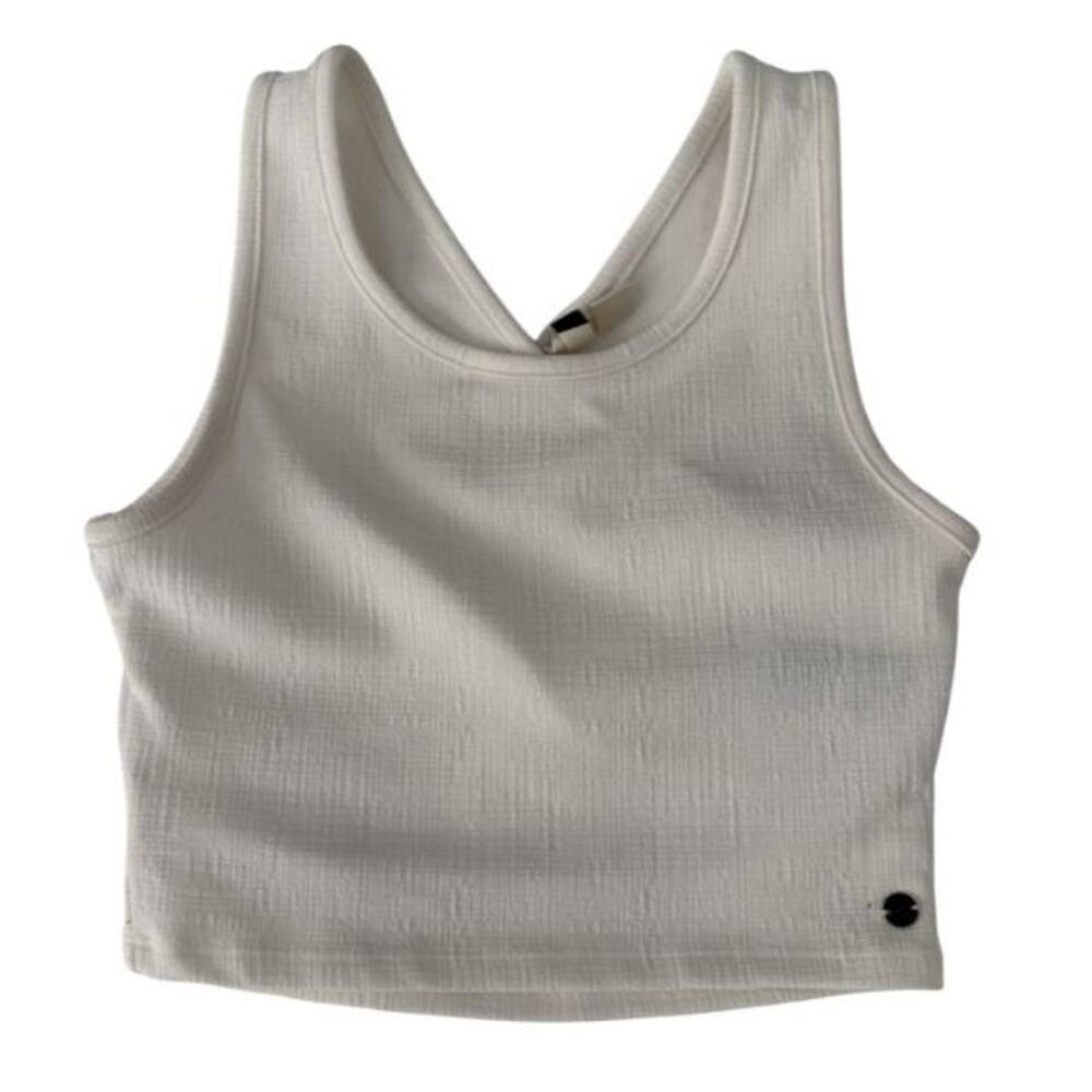 Roxy White Textured Crop Tank Criss Cross Open Back Good Keepsake S